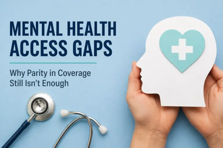 Mental Health Access Gaps on blue background