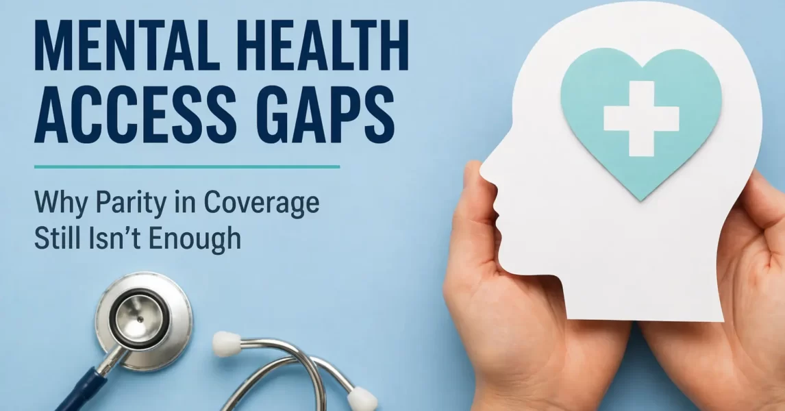 Mental Health Access Gaps on blue background
