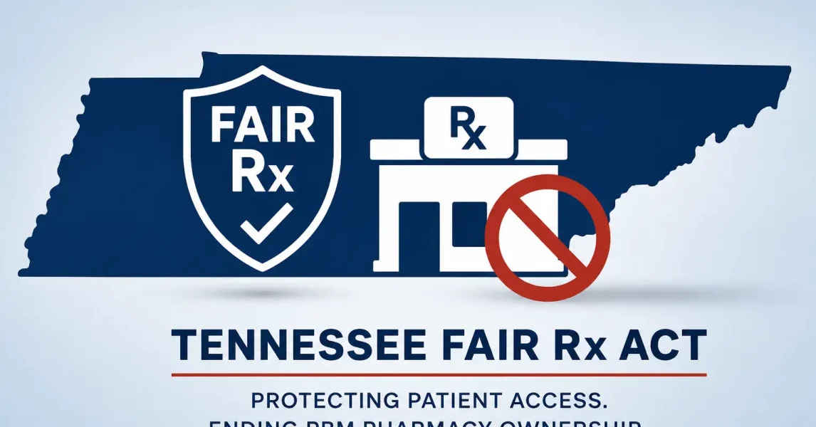 Tennessee Fair Rx Act - Tennessee with prescription and prohibition sign